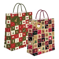 Geschenktasche 32 x 26 x 10 cm in weihnachtlichem Rasterdesign - 1 Stück