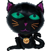 Schwarzer Katzen-Ballon mit Kürbismotiv, 60 cm