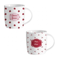 350-ml-Tasse mit Kirschen- oder Erdbeermotiv - 1 Stück