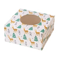 Schachtel für Süßigkeiten oder Cupcakes mit Rentier- und Baumdesign, 17,5 x 17,5 x 8,5 cm