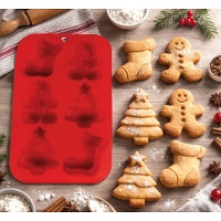 Silikonbackform mit Weihnachtsmotiven, 17 x 26 cm - 6 Mulden
