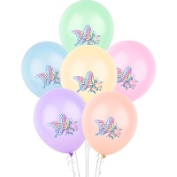 30 cm Latexballons mit Schmetterlings?Motiv in Pastell - 6 Stück