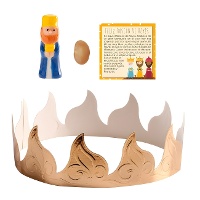 Set für Roscón de Reyes: Krone, Bohne, Rey Mago und Karte