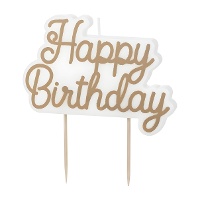 Happy Birthday-Kerze in kühlem Gold, 10 x 7,2 cm