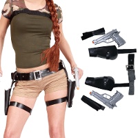 Schwarzes Doppelholster mit Pistolen