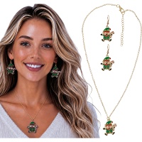 Schmuckset aus Halskette und Ohrringen mit Weihnachtswichtel-Motiv