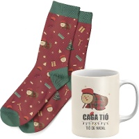 Geschenkset mit Tasse und Socken im Tió-de-Nadal-Design