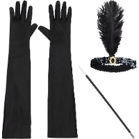 20er-Jahre-Set mit Stirnband, Zigarettenhalter und Handschuhen